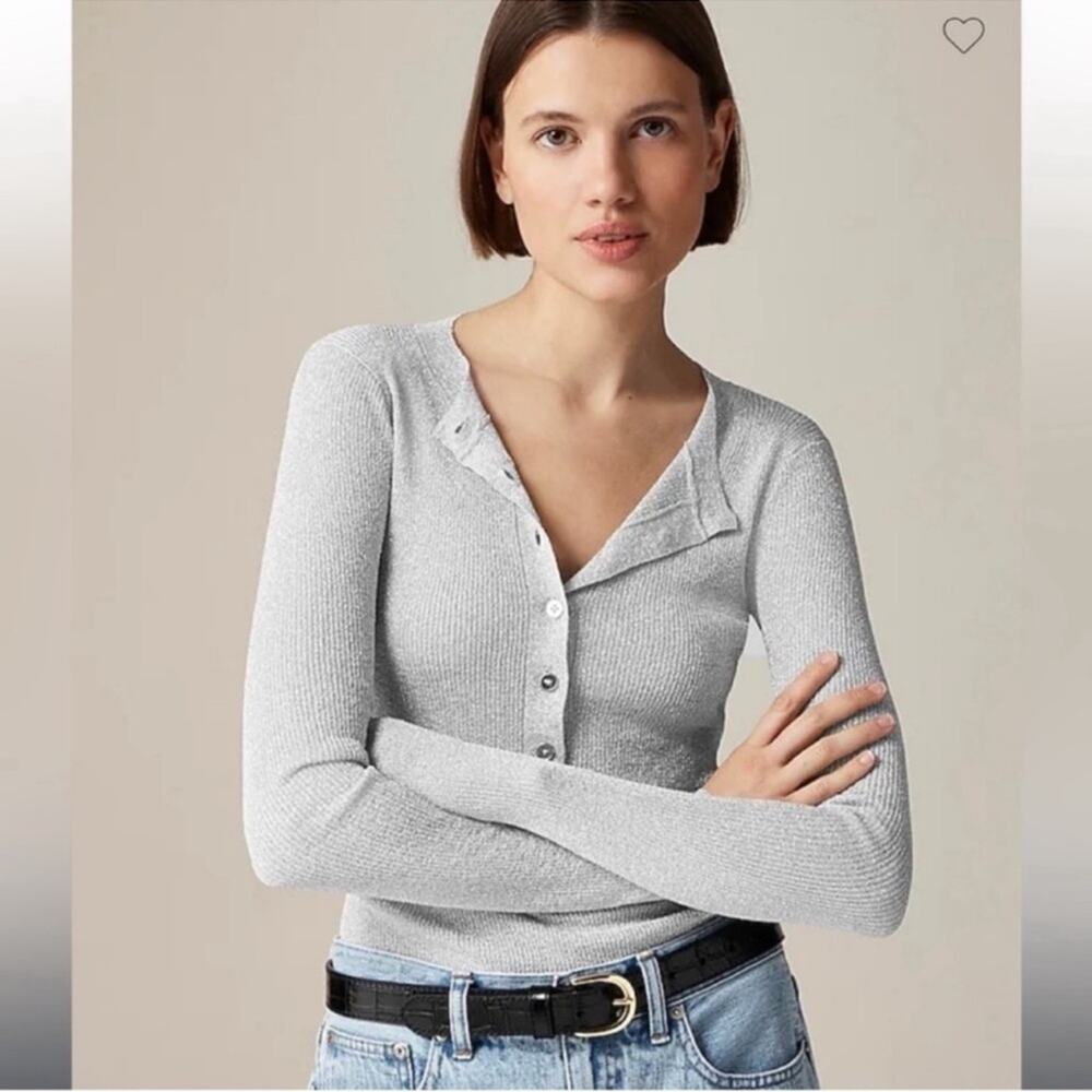 J.Crew Ribbed henley sweater with Lurex® metallic threads